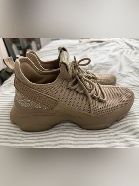 Steve Madden Women's Beige Knit Platform Sneakers with Rhinestone Accent